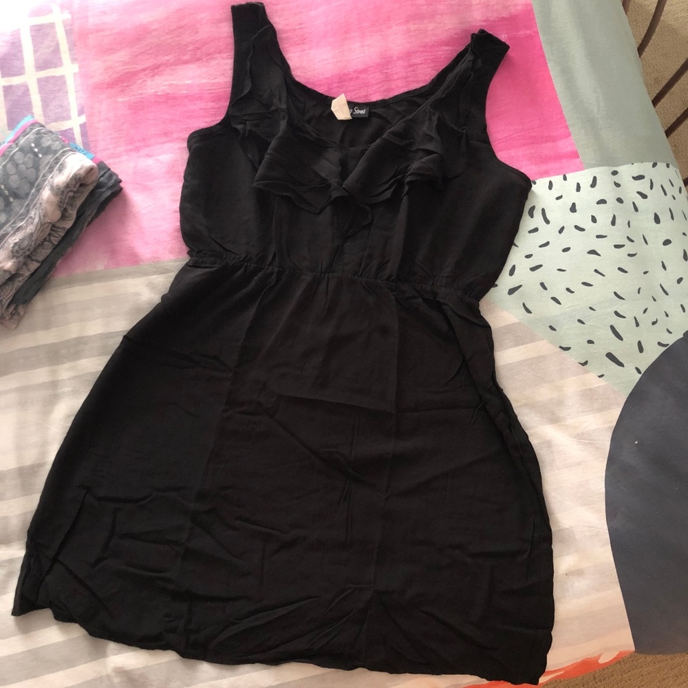 Black Dress with Ruffle Neckline - EUC Sz L